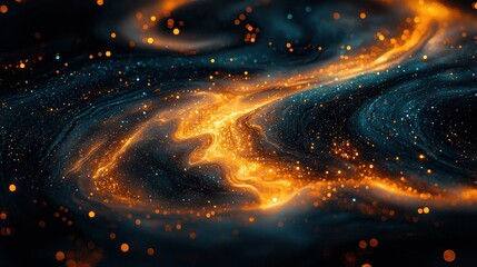 Wall Mural - Abstract swirling cosmic nebula with golden particles