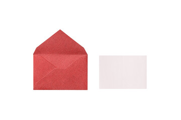 Wall Mural - a cutout of an open red lamé envelope with a message card, overhead view