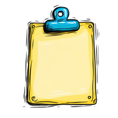 Stylized yellow clipboard with blue clip, isolated vector illustration ideal for message display