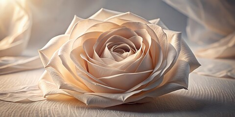Poster - A solitary cream rose with delicate petals and soft lighting, resting on a textured surface