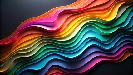 Poster - Abstract Vibrant Rainbow Wave Pattern with Layers of Saturated Colors and Smooth Curves
