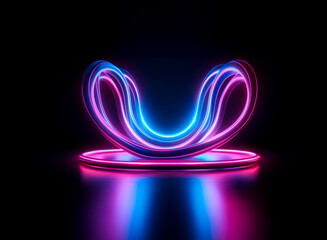 Canvas Print - abstract glowing neon artwork. intertwined pink and blue light forms a symmetrical, futuristic desig
