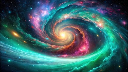 Poster - A Cosmic Swirl of Color and Light, a Symphony of Celestial Dust and Stars in a Spiraling Dance Across the Vast Universe