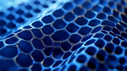 Elegant blue fabric with a delicate honeycomb or netlike openwork design texture