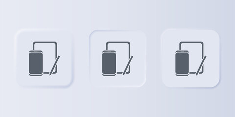 Wall Mural - Grey Smartphone, mobile phone and graphic tablet icon isolated on grey background. Set icons in square buttons. Vector