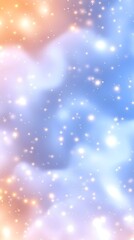 Wall Mural - A dreamy, abstract background with a soft gradient of blue, pink, and orange, dotted with white and gold sparkles