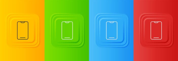 Wall Mural - white smartphone, mobile phone icon isolated on colorful background. set icons in square buttons. ve