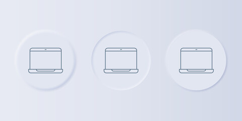 Grey Laptop icon isolated on grey background. Computer notebook with empty screen sign. Set icons in square buttons. Vector