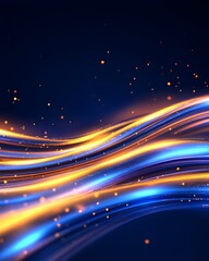 Wall Mural - Abstract swirling light streaks, blue and gold hues, dark background, glowing particles