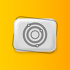Wall Mural - black solar system icon isolated on yellow background. the planets revolve around the star. silver r