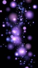 Wall Mural - Glowing purple and blue orbs and sparkles ascend on a black background, creating a magical, ethereal effect