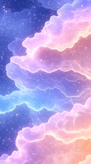 Wall Mural - Pastel-colored cloudscape with sparkling dust, layered in soft hues of pink, blue, and purple against a dark background