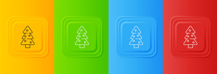 Wall Mural - white christmas tree with decorations icon isolated on colorful background. merry christmas and happ