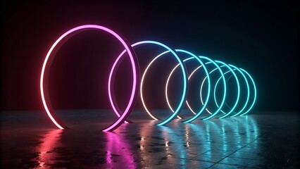 3d render, abstract background with neon triangle at the end of the virtual geometric tunnel