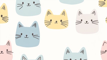 Naklejka na meble Cute cartoon cat faces pattern on a white background.