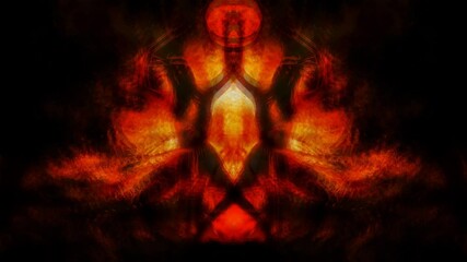 Poster - beautiful shamanic girl playing on shaman frame drum in the nature. Painting effect. Loop Animation.