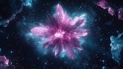 pink and blue nebula flower in deep space