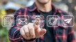 © MediaStockAI - Close-up view of a person selecting a request option on a digital interface.