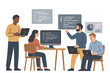 © icon_art - Team collaboration in a modern workspace with diverse individuals discussing programming concepts