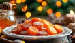 ©  VladaToday - Festive holiday dish with bright orange carrot slices on elegant plate featuring vibrant bokeh effect with copy space