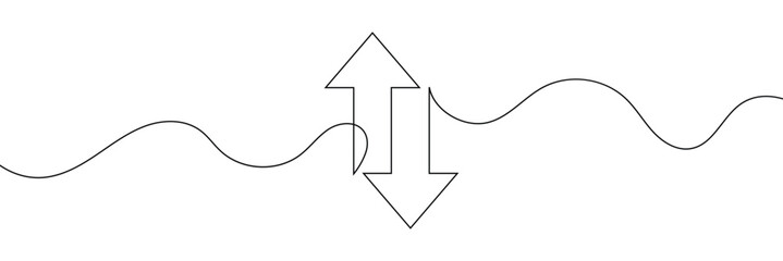 Wall Mural - continuous one line drawing of arrow pointing up and down. black thin line of two directions arrow i