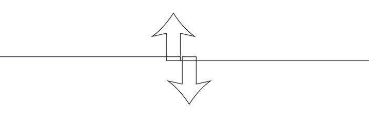 Wall Mural - continuous one line drawing of arrow pointing up and down. black thin line of two directions arrow i