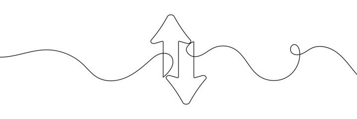 Wall Mural - continuous one line drawing of arrow pointing up and down. black thin line of two directions arrow i