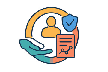 Wall Mural - flat vector illustration showing a secure data protection concept with a hand, a user, and a shield 