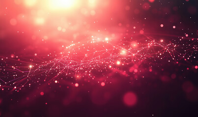 Wall Mural - abstract red digital background with glowing particles and interconnected lines.