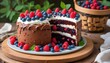© Monster - A beautifully decorated chocolate cake with fresh berries, perfect for a special treat.