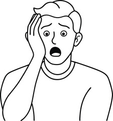 Wall Mural - shocked man portrayed in continuous line art drawing style expressing surprise with wide eyes and op