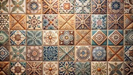 Aufkleber - A decorative pattern of intricate tile designs, featuring floral motifs, geometric shapes, and vibrant colors, creating a captivating tapestry of artistic craftsmanship.