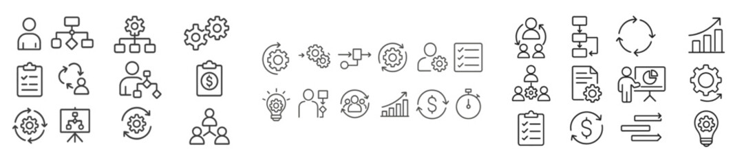 Fototapete - Web icons in line style illustrating various business and management concepts for digital design purposes