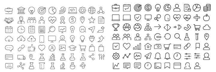 Fototapete - Collection of minimalist web icons in line style for user interface design and digital applications