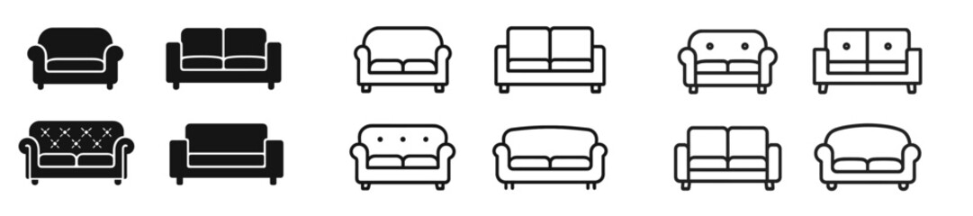 Leinwandbilder - Collection of modern web icons showcasing various styles of sofas illustrated in line art