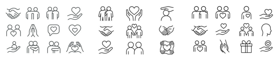 Aufkleber - Set of web icons showcasing line style designs focused on relationships, support, and community engagement