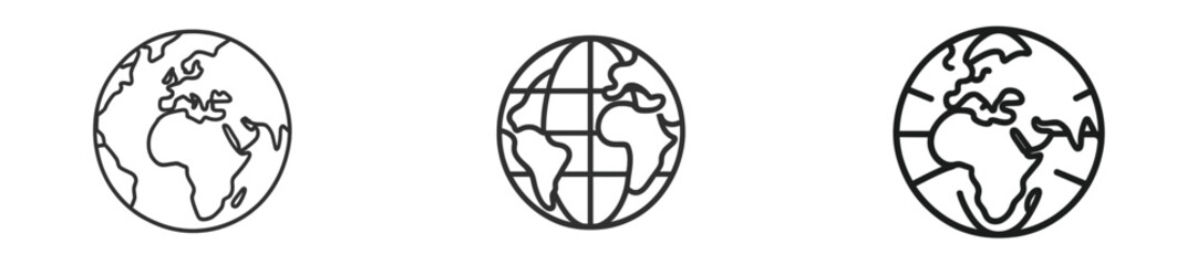 Leinwandbilder - Set of line style web icons depicting globes and world maps for digital applications and websites