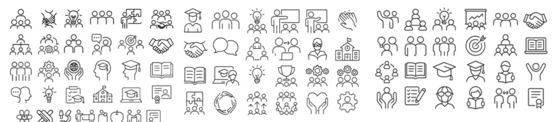 Aufkleber - Collection of line style web icons showcasing various human activities and interactions for digital design use