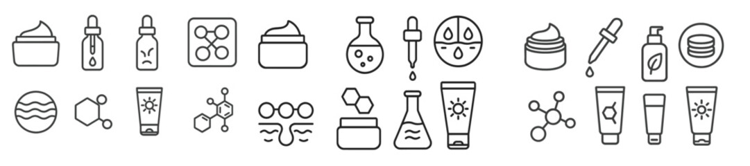 Fototapete - Collection of web icons representing various cosmetic and skincare products in line style for digital design projects