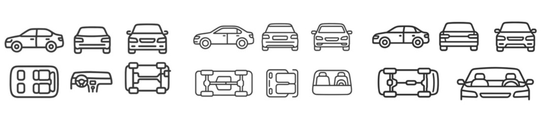 Leinwandbilder - Set of web icons showcasing various vehicle designs and components in a clean line style suitable for digital applications
