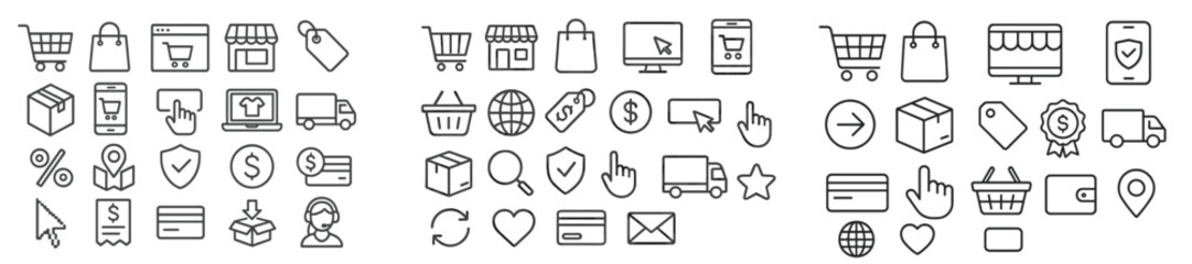 Fototapete - Collection of line style web icons for e-commerce, social media, and digital services usage