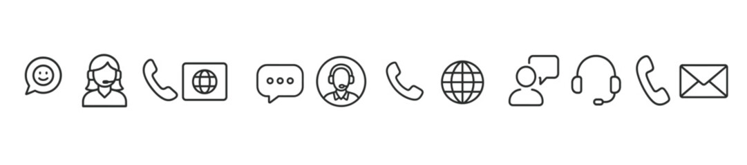 Poster - Set of line style web icons representing communication tools and user interaction for digital platforms