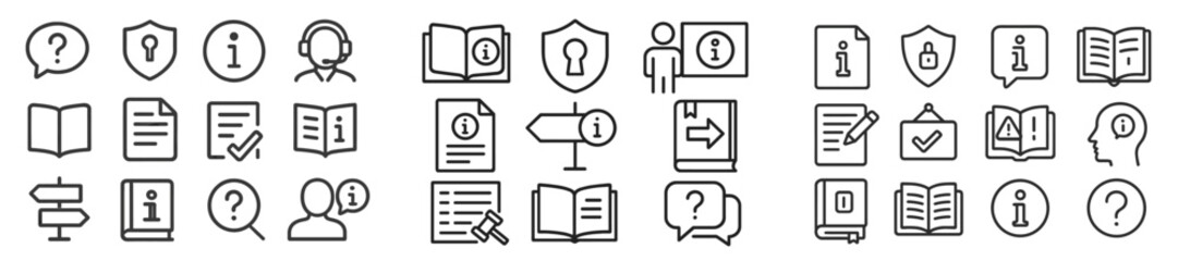 Fototapete - Set of line style web icons for communication, information, security, and document management in a digital context