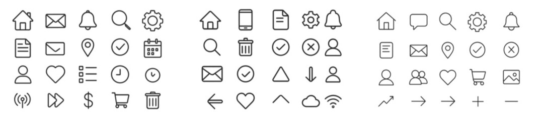 Aufkleber - Collection of minimalist web icons featuring various symbols for digital communication and organization in line style