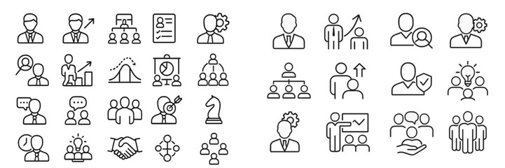 Poster - Collection of line style web icons representing business, teamwork, and communication concepts for digital use