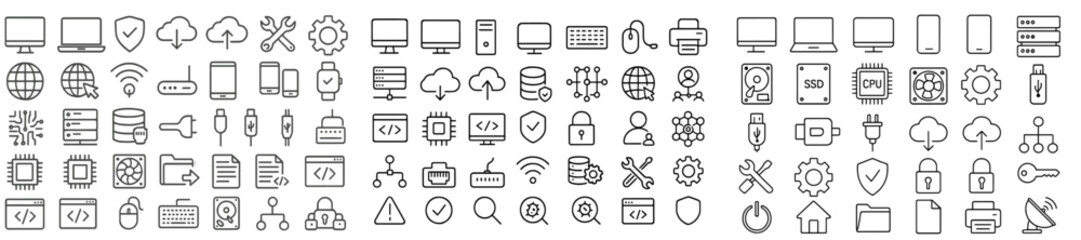Leinwandbilder - Web icons in line style showcasing various technology and data-related concepts for digital design and development