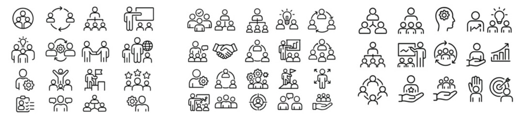 Leinwandbilder - Set of line style web icons showcasing community, collaboration, and communication concepts for digital applications