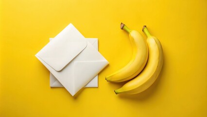 Aufkleber - A white envelope lies on a yellow background, accompanied by two ripe yellow bananas, creating a vibrant and minimalist composition.