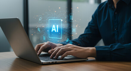 understanding ai technology person using laptop for artificial intelligence concepts and innovations
