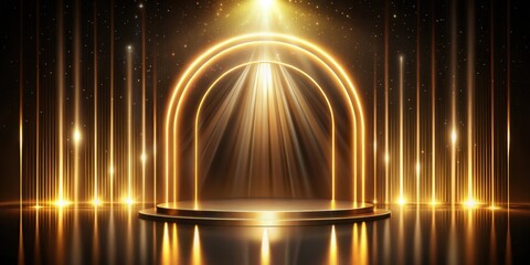 Leinwandbilder - A golden pedestal with glowing archways and vertical beams of light, perfect for showcasing products or awards